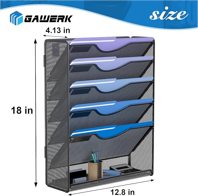 6 Tier Hanging File Organizer, Mesh Wall File Holder Paper Folder Rack - Image 2
