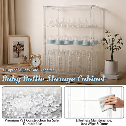 Baby Bottle Organizer，3-Tier Transparent Adjustable Baby Bottle Storage Cabinet - Image 4