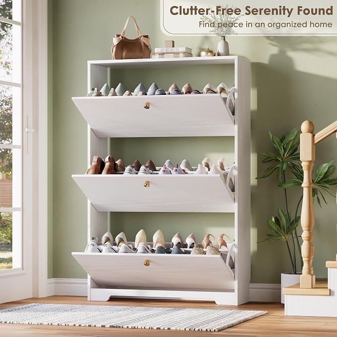 Nicetree Shoe Cabinet with 3 Flip Drawers, Narrow Shoe Organizer Cabinet - Image 4