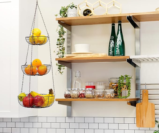 3-Tier Hanging Basket Fruit Organizer Kitchen Heavy Duty Wire Organizer - Image 8