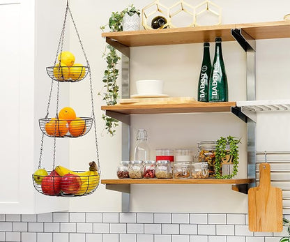 3-Tier Hanging Basket Fruit Organizer Kitchen Heavy Duty Wire Organizer - Image 8