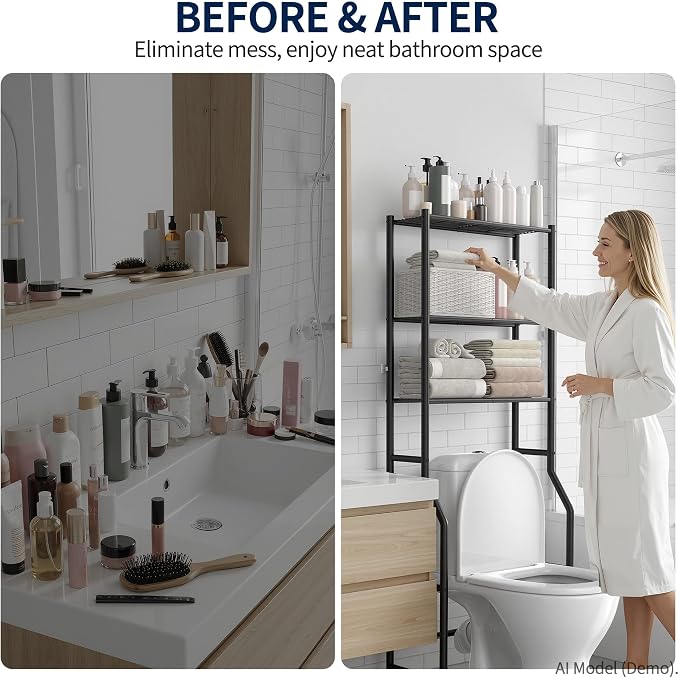 GloTika 3-Tier Over Toilet Storage Rack, Metal Over Toilet Bathroom Organizer - Image 7