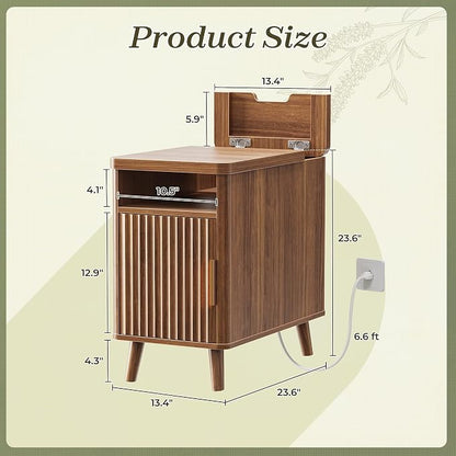 Huuger Narrow Nightstand with Charging Station, USB-C Port, Fluted End Table - Image 2