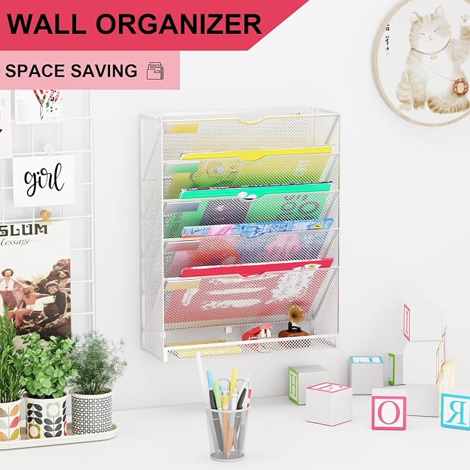 Hanging Wall File Organizer 6 Tier Wall Mounted File Holder Document Wall - Image 2