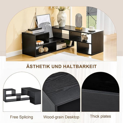 Black L-Shaped Modular Bookshelf TV Stand - Image 7