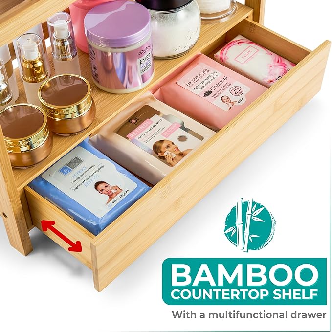Sorbus Bamboo Bathroom Counter Organizer – 2-Tier Shelf - Image 4