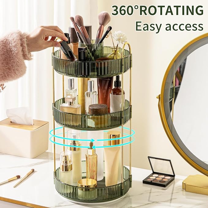 360° Rotating Makeup Organizer, Large-Capacity Skincare Make Up Storage 3 Tier - Image 4