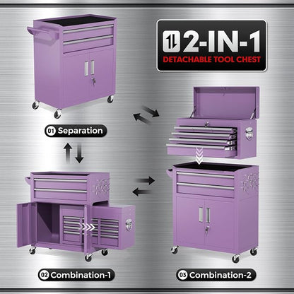 INTERGREAT 8 Drawers Tool Chest, Detachable Top Tool Box, Tool Cabinet - Image 5