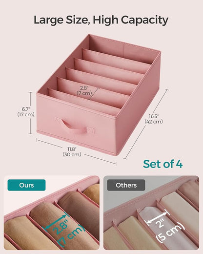 SONGMICS Set of 4 Large Size Wardrobe Clothes Organizers, 6-Compartment - Image 5