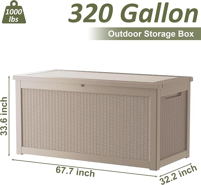 325 Gallon Outdoor Storage Box Waterproof, Large Deck Box Lockable Resin - Image 8
