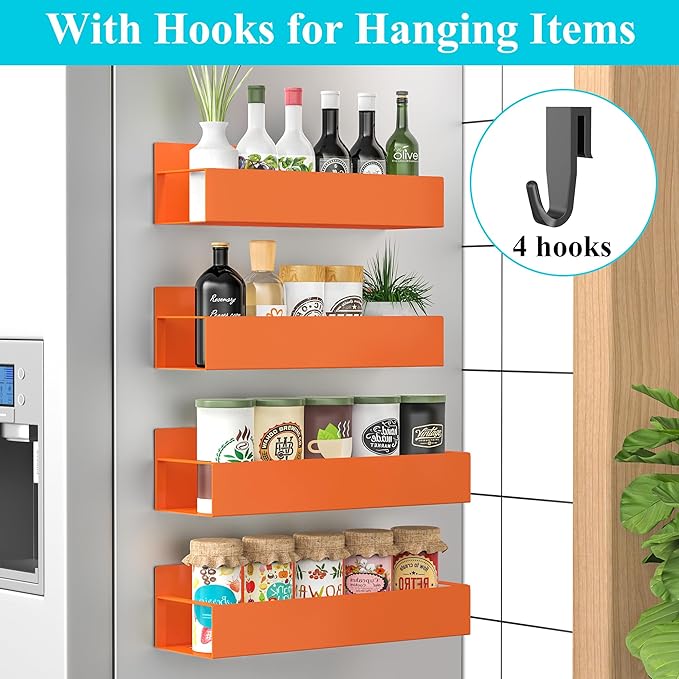 Metal Magnetic Spice Rack for Refrigerator Orange, 4 Pack | Magnetic Shelves - Image 2