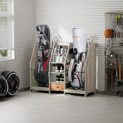 Golf Bag Storage Organizer for Garage, Premium Wooden 2 Golf Bags Rack - Image 9