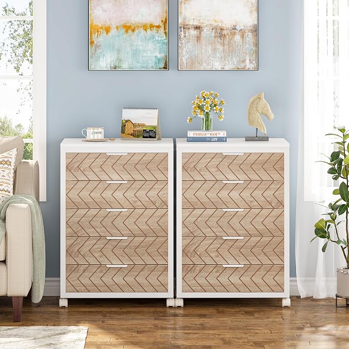 Tribesigns 5-Drawer File Cabinet, Wood Mobile Storage Unit, - Image 3