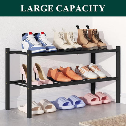 Smiry Bamboo Shoe Rack for Closet, 2 Tier Wooden Stackable Shoe Organizer - Image 5