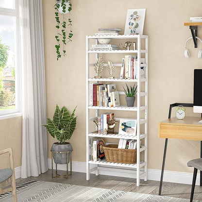 Homykic 6-Tier Bamboo Bookshelves and Bookcases, Adjustable 63.4”Tall Shallow - Image 2