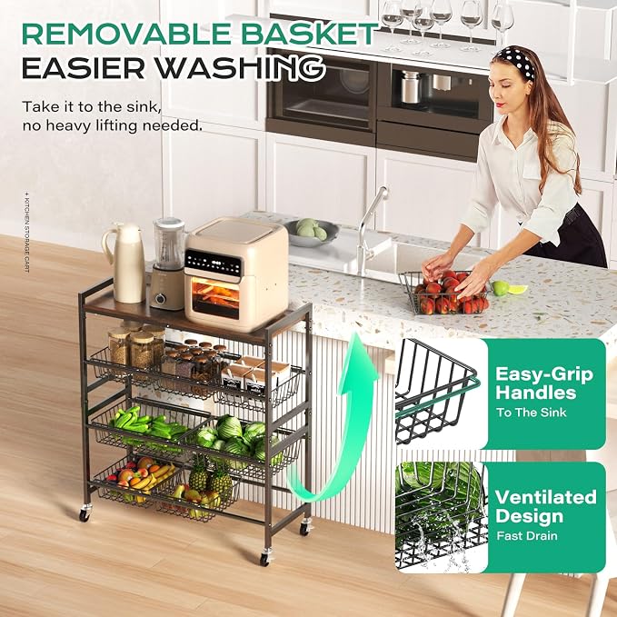 Cinati 4-Tier Utility Kitchen Cart - Image 4