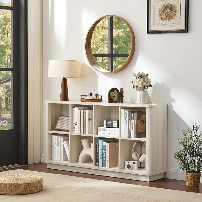 8 Cube Storage Bookcase, Wooden Floor Standing 2-Tier Cubby Console Bookshelf - Image 6