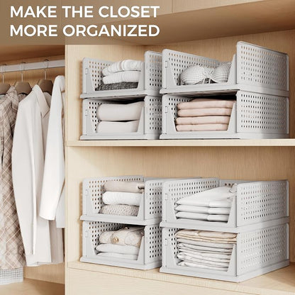 Pinkpum 6 Pack Closet Organizer Storage Bins Stackable Plastic Drawer Shelf | - Image 5