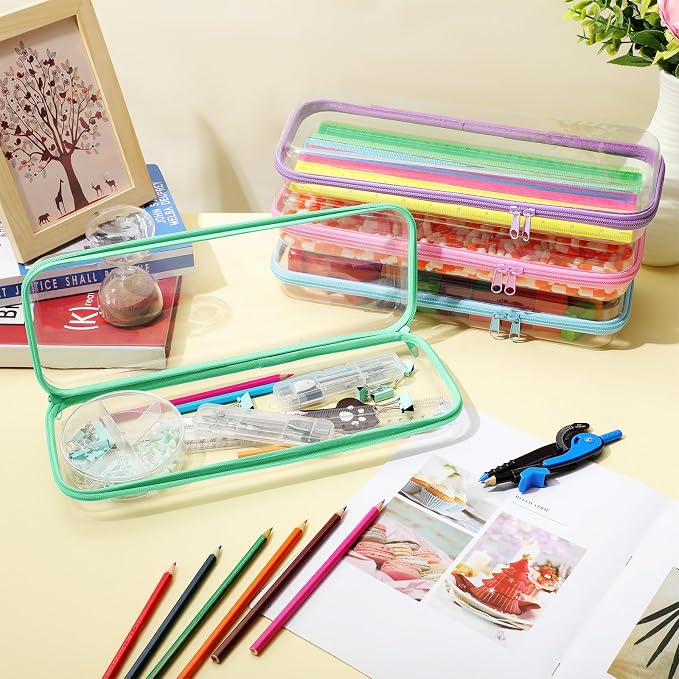 Hoolerry 4 Pcs Hard Clear Zipper Case Makeup Bags Plastic Pencil Pouch - Image 7