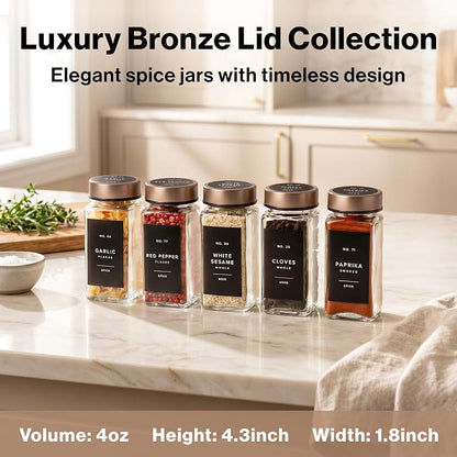 EDELHAUS Glass Spice Jars with Label, 24x Champagne Bronze Steel Lids | - Image 2