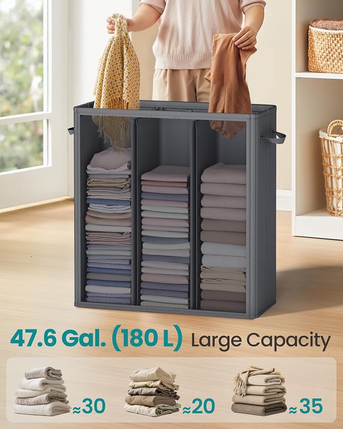 SONGMICS 47.6 Gallon Laundry Hamper, 3-Compartment Laundry Basket Sorter - Image 3