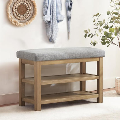 Zihanhome Shoe Rack Bench with Cushion, 2 Tier Solid Wood Storage Bench - Image 3