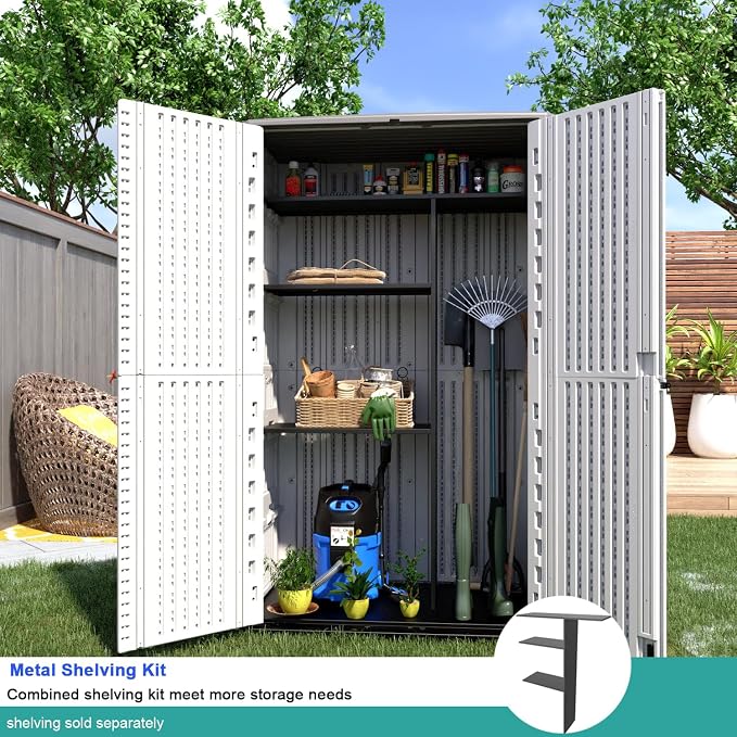 KINYING Outdoor Storage Cabinet Waterproof, Resin Vertical Outdoor Storage Shed - Image 5