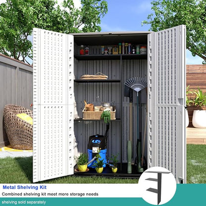 KINYING Outdoor Storage Cabinet Waterproof, Resin Vertical Outdoor Storage Shed - Image 5