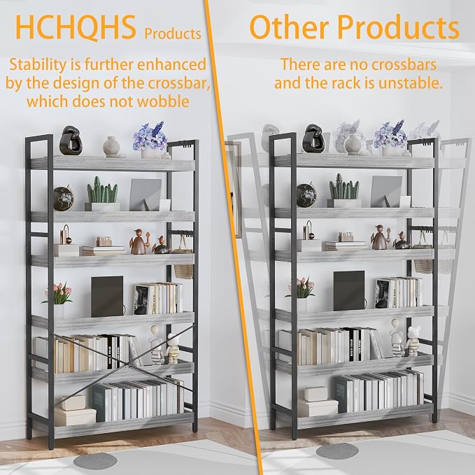 HCHQHS Bookshelf, Adjustable Industrial Bookcase, Vertical Tall Book Shelf - Image 5