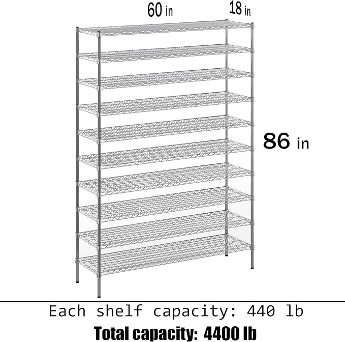 18" Deep x 60" Wide x 86" Height Wire Shelving Kit | 10-Tier | NSF Commercial - Image 3