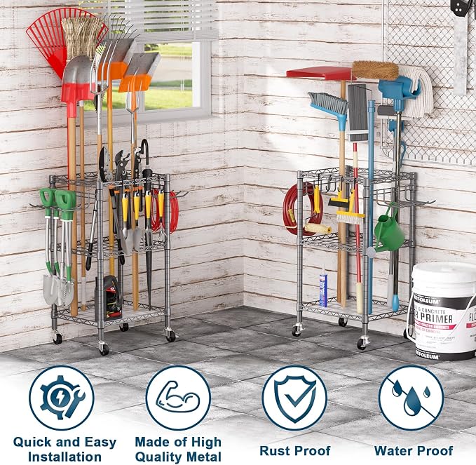 T1 Garden Tool Organizer（with Lockable Wheels） Heavy Duty Garage Tool Storage - Image 4
