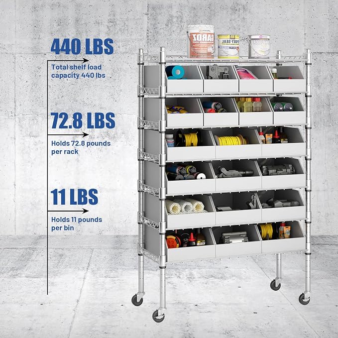 6-Tier Classics Heavy-Duty Bin Rack, Industrial Solid Steel Wire Shelving - Image 6