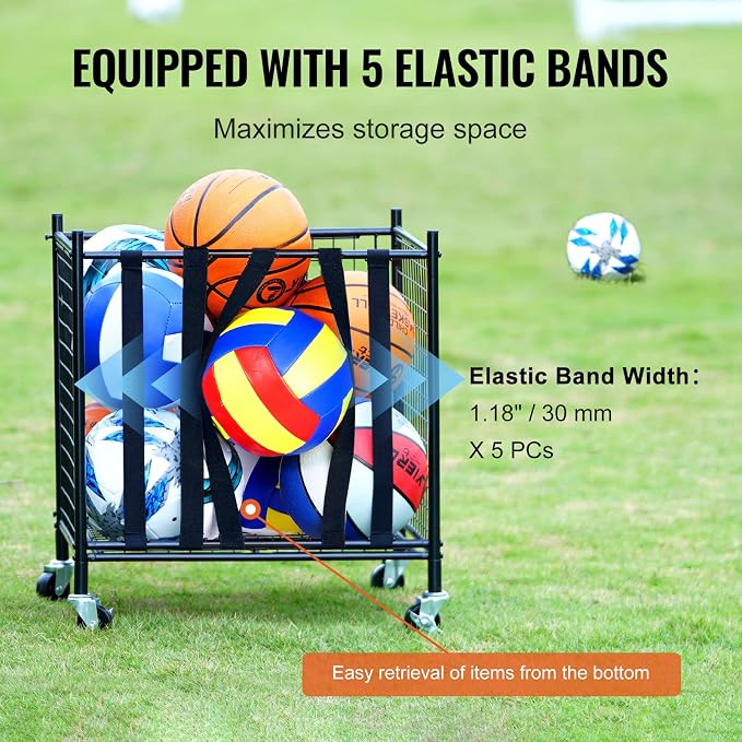 VEVOR Rolling Sports Ball Storage Cart, Lockable Basketball Cage - Image 4