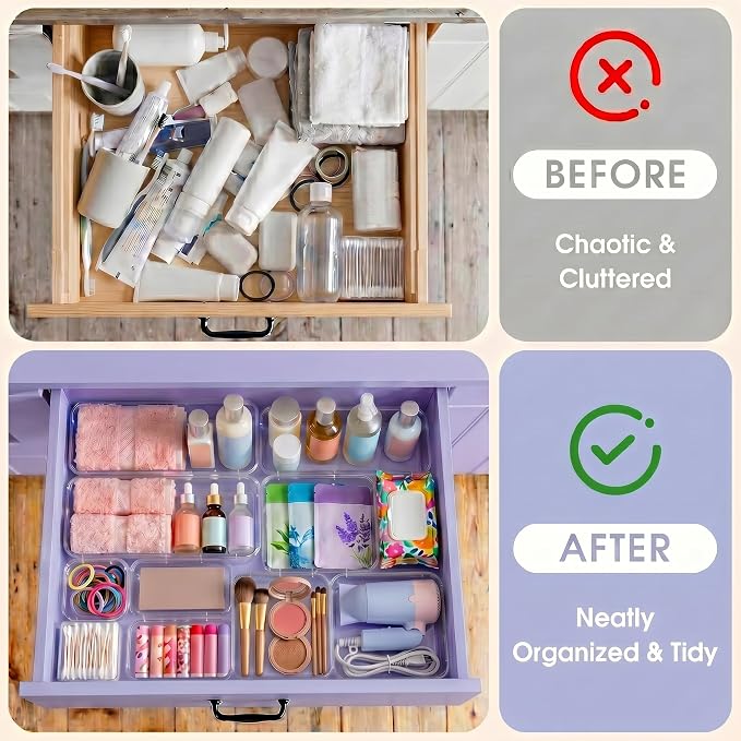 16 Pcs Extendable Clear Drawer Organizer, 2-Size Expandable Drawer Dividers - Image 6