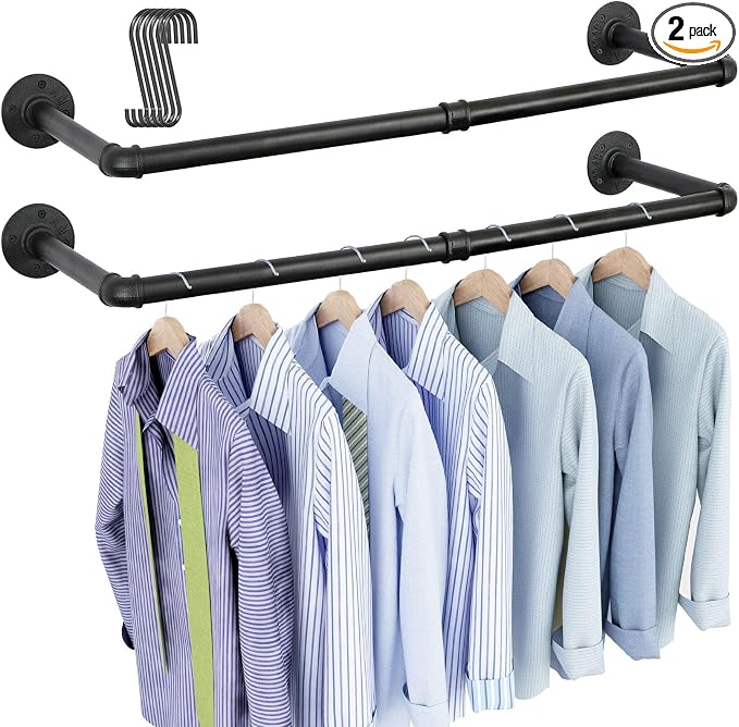 OROPY Industrial Pipe Clothes Rack Wall Mounted Set of 2, 38.4 inches Heavy by OROPY