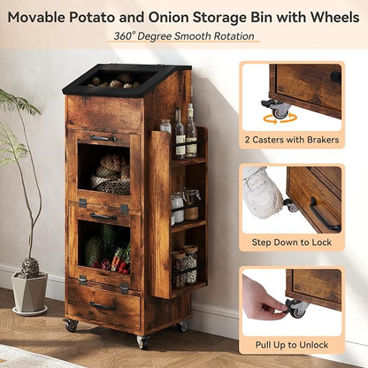 Verano Garden 16.0" Potato and Onion Storage Bin on Wheels, Bread Box | Fruit - Image 5