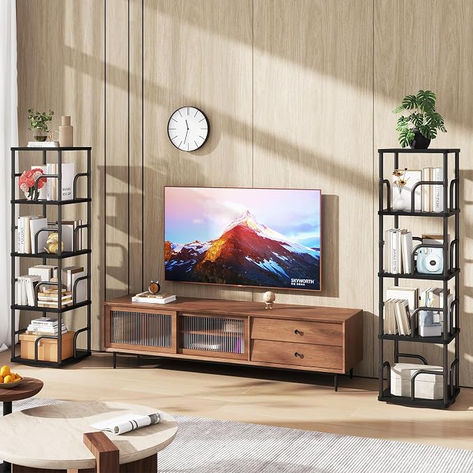 IBUYKE 5 Tier Rotating Bookshelf, Square Bookcases - Image 2
