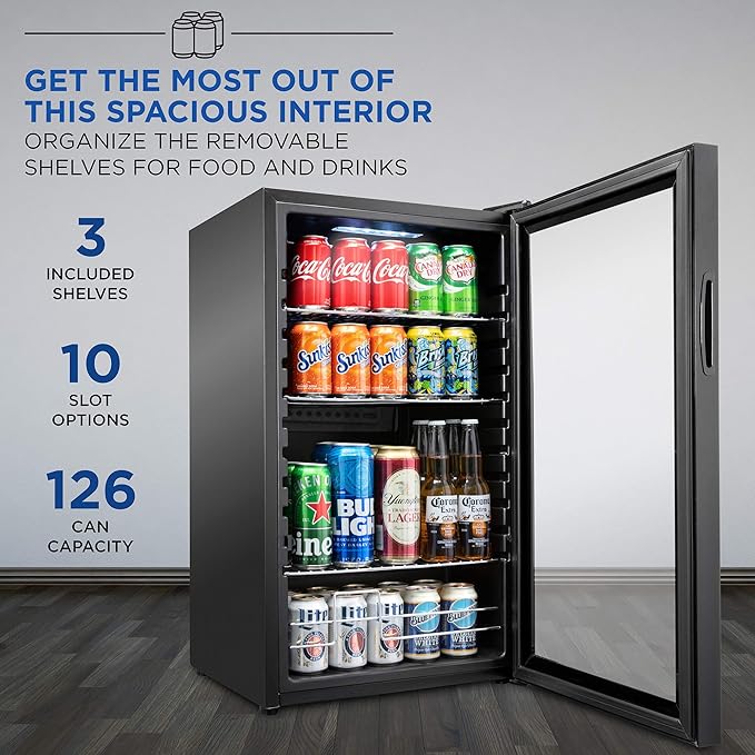 Ivation 126 Can Beverage Refrigerator | Freestanding Ultra Cool Mini Drink - Image 3