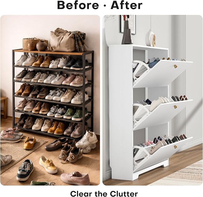 Nicetree Shoe Cabinet with 3 Flip Drawers, Modern Entryway Organizer, - Image 5