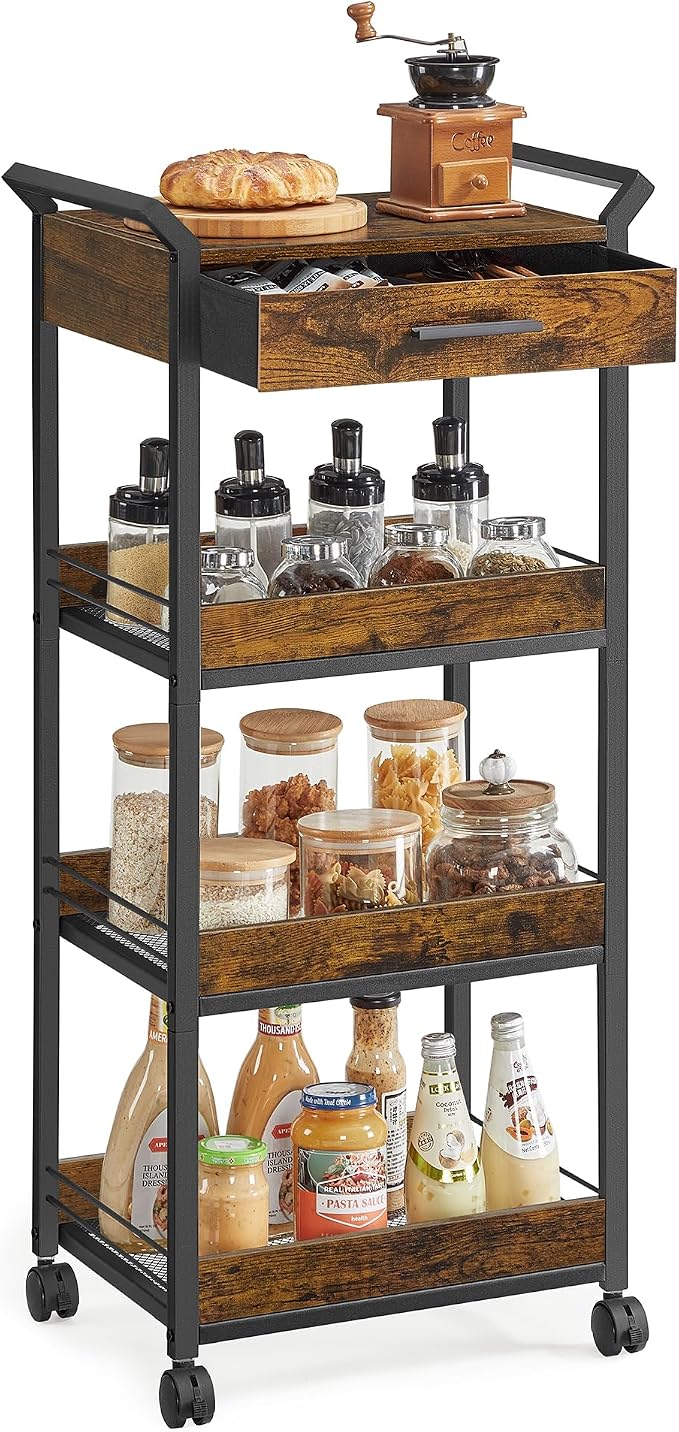 VASAGLE Storage Cart, 4-Tier Rolling Utility Cart by Unknown