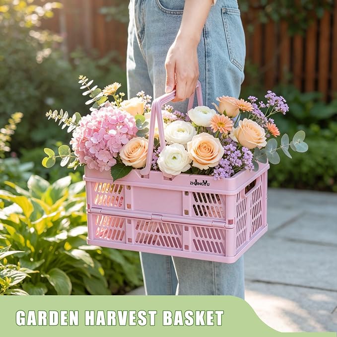20L Pink Foldable Plastic Storage Crate Collapsible Shopping Basket | plastic - Image 4