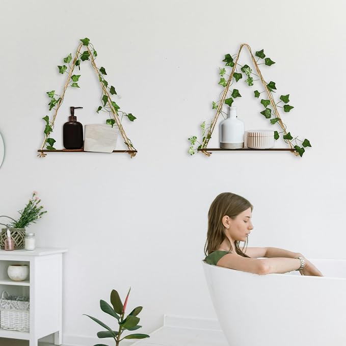 Artilady 2 Pack Artificial Ivy Wall Hanging Shelves Boho Floating Shelves Wall - Image 6