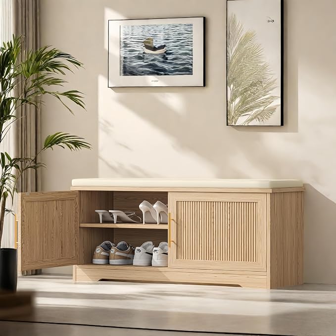 Keehusux 39.4" Fluted Shoe Storage Bench - Image 4