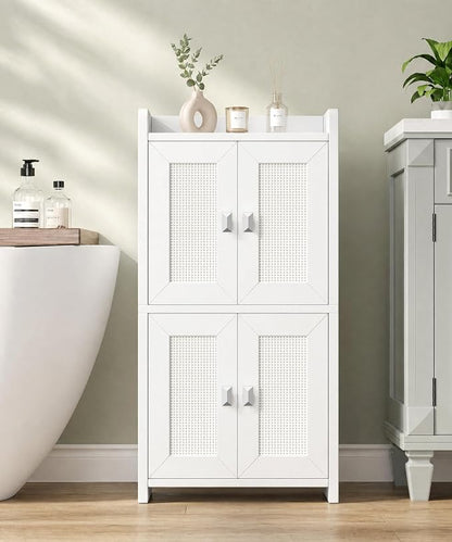 Akxomel 15" Rattan Small Bathroom Cabinet 4 Doors Adjustable Shelf White | - Image 2