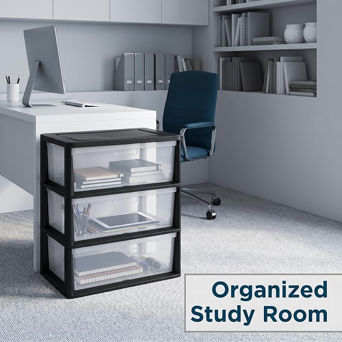 Wide 3 Drawer Tower, Plastic Storage Drawers - Image 3