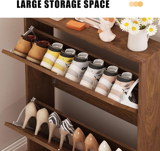 Rattan Shoe Cabinet with 2 Flip Drawers, Simple Setup Hidden Shoe Rack - Image 4