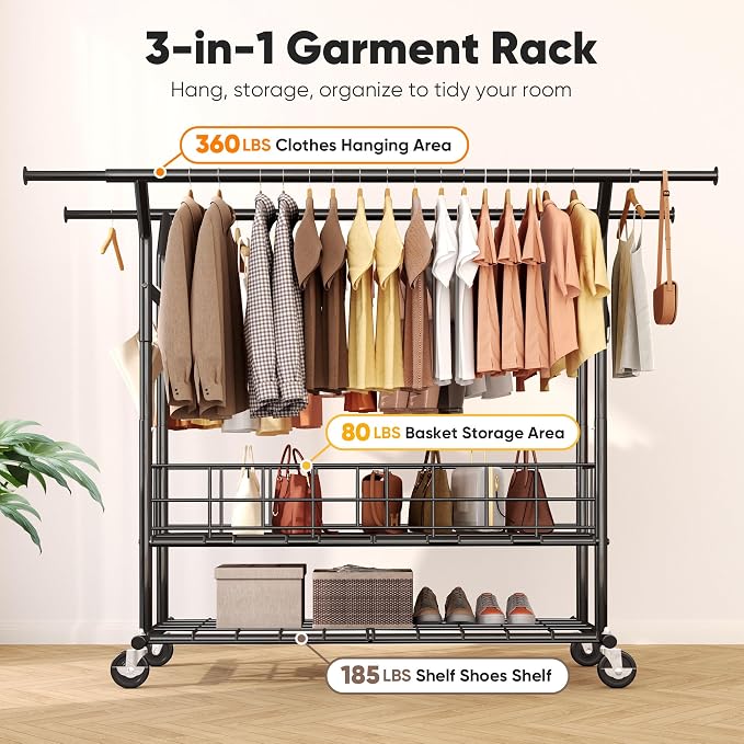 HOKEEPER Heavy Duty Clothes Rack Load 625 LBS, Clothing Rack - Image 2