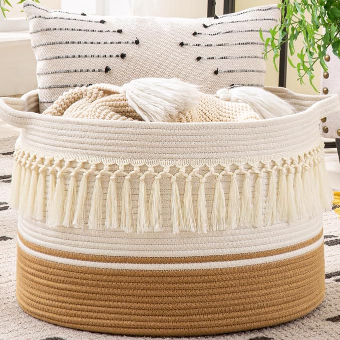 KAKAMAY Large Blanket Basket, Woven Baskets by KAKAMAY
