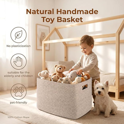 OIAHOMY 75L Large Blanket Basket, 22”x17”x12” Woven Cotton Rope Storage Basket - Image 5
