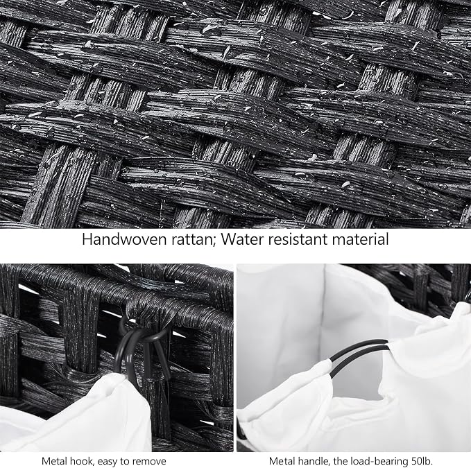 Laundry Hamper with 3 Removable Liner Bags; 132L Handwoven Rattan Laundry - Image 6